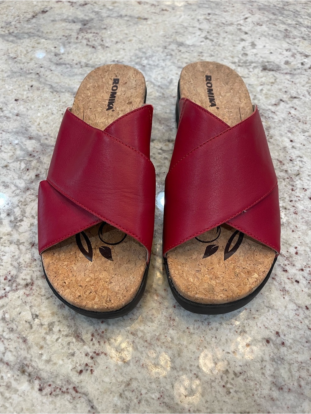Romika Ibiza Red Leather Crisscross Slide Sandals Comfort Wedge Size 42